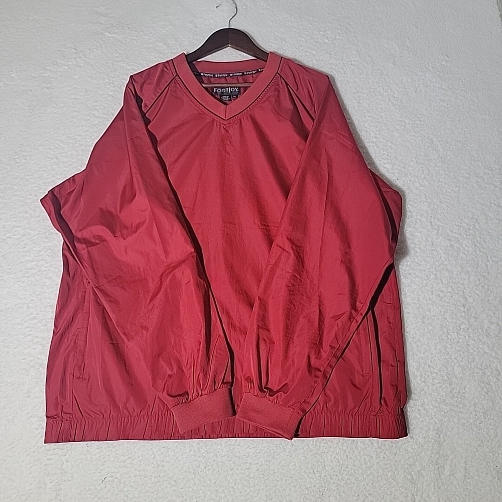 Footjoy Windbreaker Mens Large Red Pullover V Neck Shirt Jacket Golf FJ Casual L